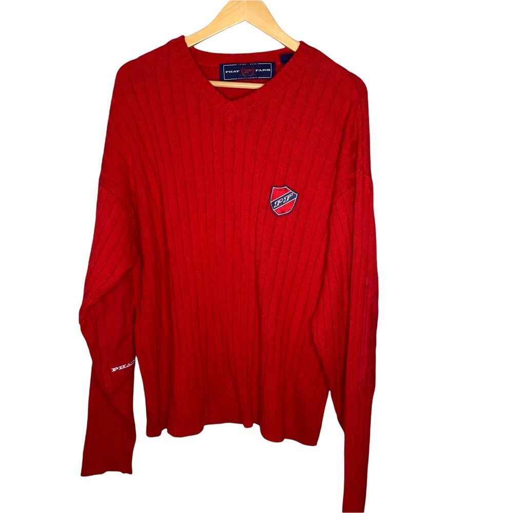 Vintage Phat Farm Red Cable V-Neck Sweater XL !